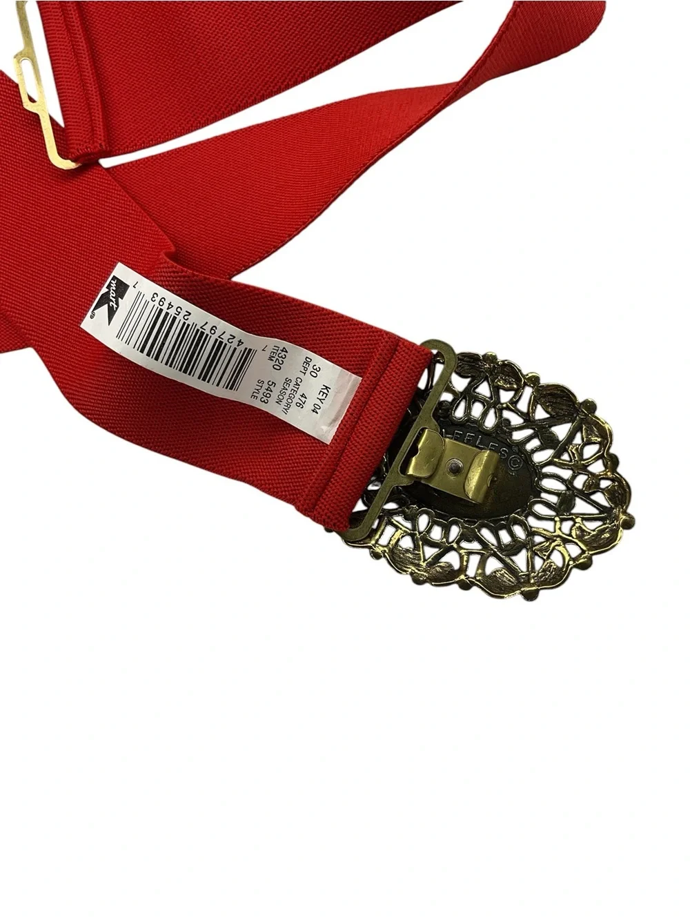 Kmart Red Stretch Waist Belt Antique Gold Filigree Buckle M/L Vintage